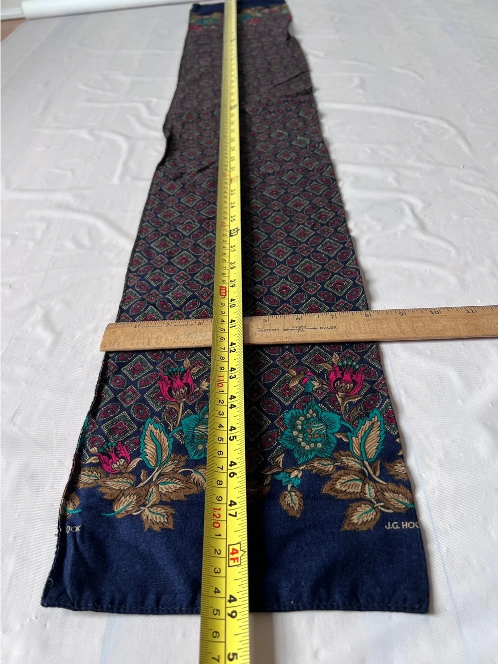 Vintage JG Hook Oblong Rectangle Scarf Wrap navy pink floral Italy preppy 1980s